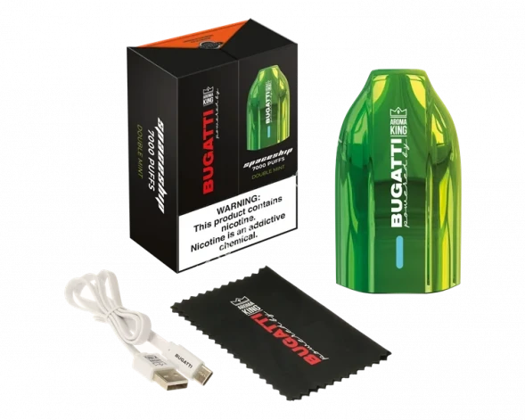 Электронные сигареты Bugatti Aroma King double mint 7000 затяжек с подзарядкой Type-C оптом     