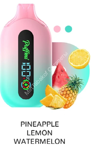 Электронная сигарета Puffmi Pure Pineapple lemon watermelon - ананас-лимон-арбуз 12000 затяжек 20мг (2%) оптом 